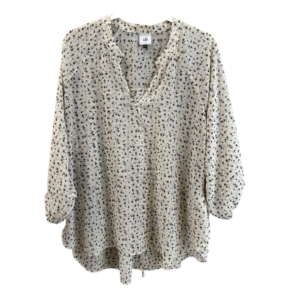 Cabi Women's Sheer Floral Tie Back Tunic Sz L Cottagecore Boho Peasant